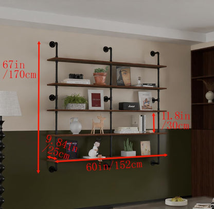 HDDFER Industrial Pipe Floating Shelves, 48 Inch Rustic Wood Wall Shelf