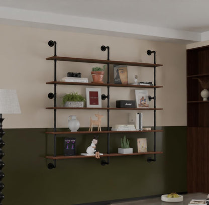 HDDFER Industrial Pipe Floating Shelves, 48 Inch Rustic Wood Wall Shelf