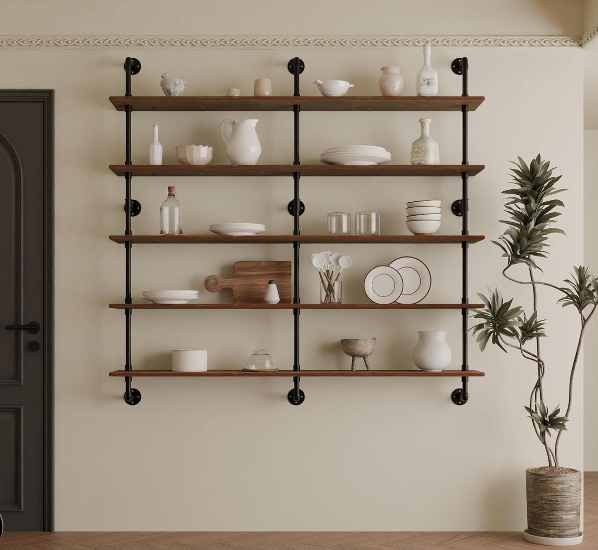 HDDFER Industrial Pipe Floating Shelves, 48 Inch Rustic Wood Wall Shelf