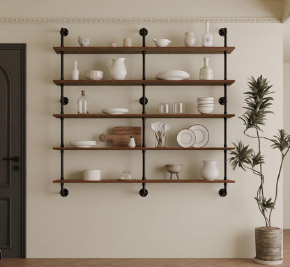 HDDFER Industrial Pipe Floating Shelves, 48 Inch Rustic Wood Wall Shelf
