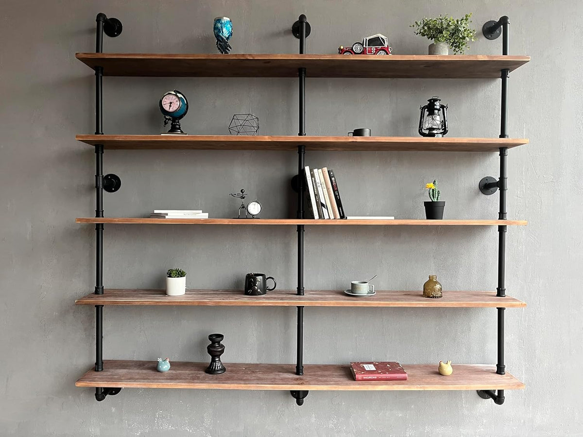 HDDFER Industrial Pipe Floating Shelves, 48 Inch Rustic Wood Wall Shelf