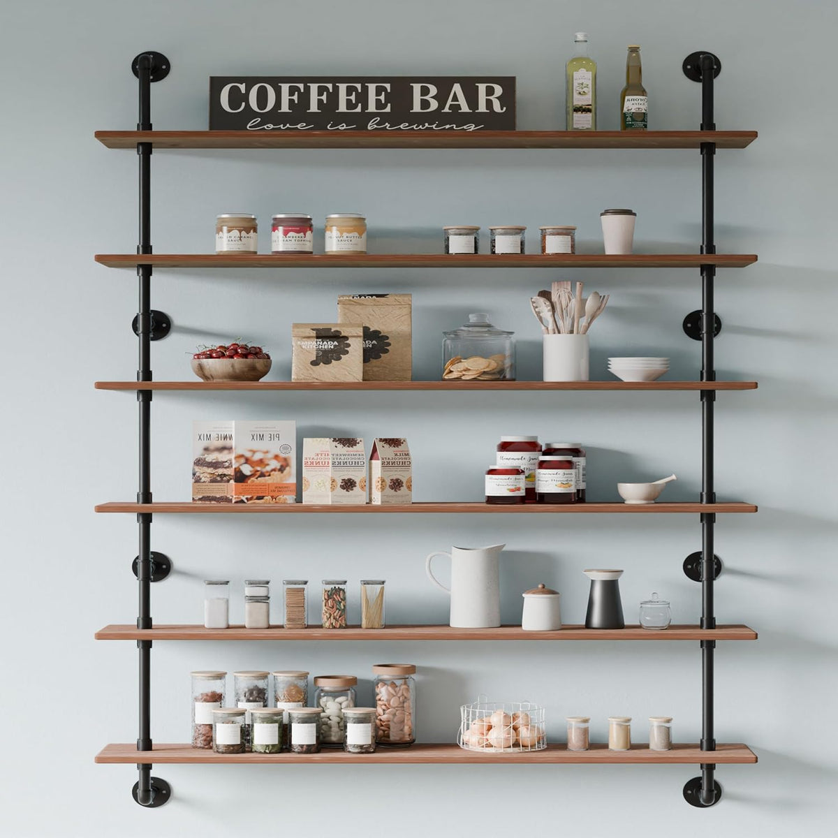 HDDFER Industrial Pipe Floating Shelves, 48 Inch Rustic Wood Wall Shelf