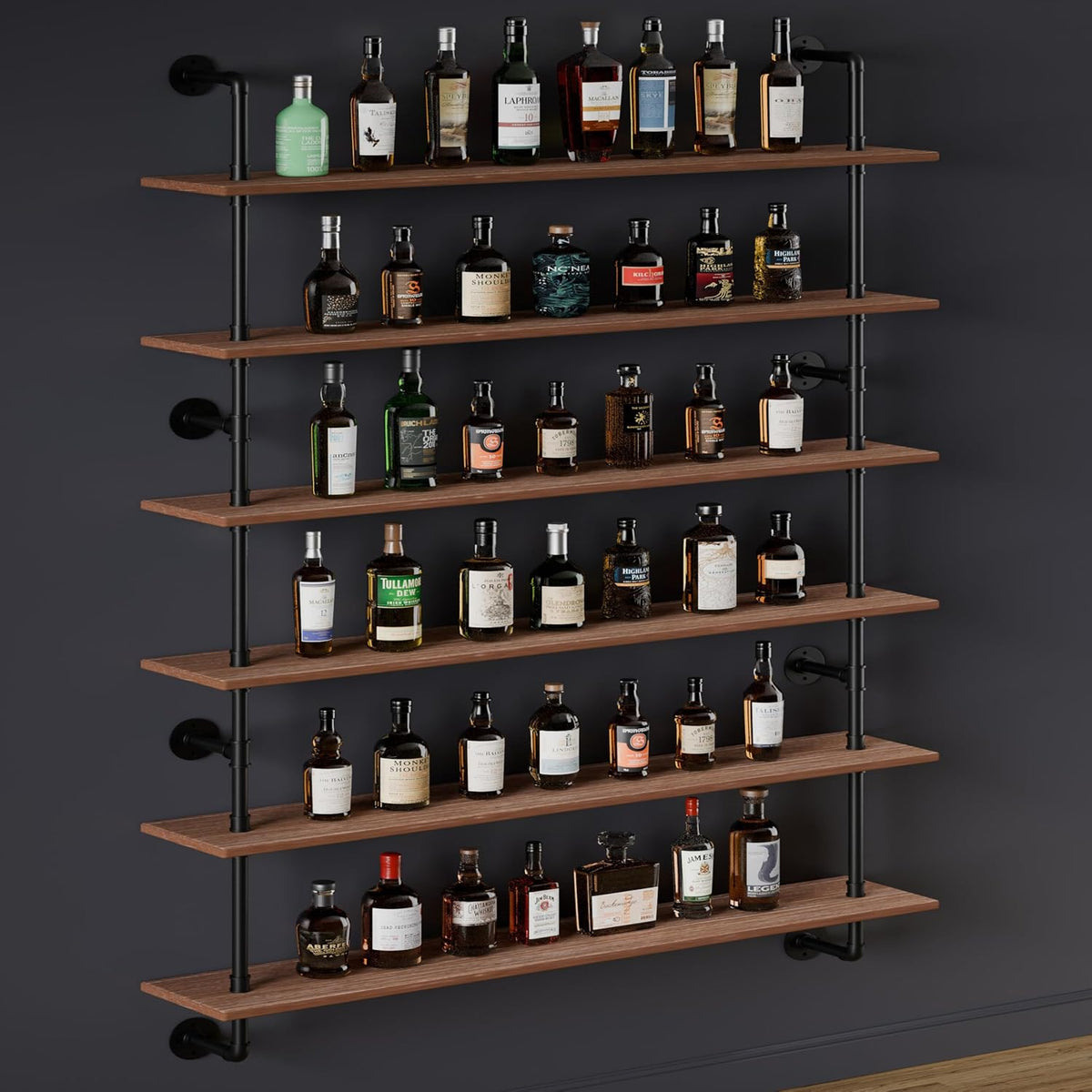 HDDFER Industrial Pipe Floating Shelves, 48 Inch Rustic Wood Wall Shelf