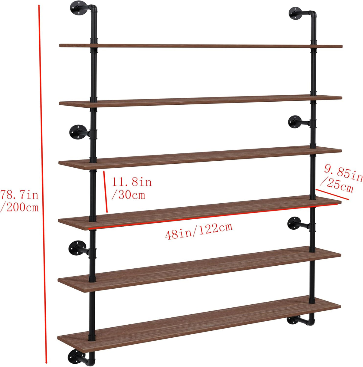 HDDFER Industrial Pipe Floating Shelves, 48 Inch Rustic Wood Wall Shelf