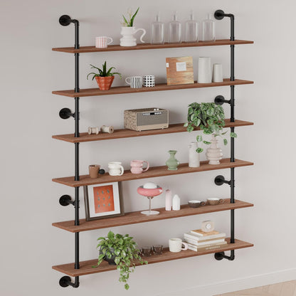 HDDFER Industrial Pipe Floating Shelves, 48 Inch Rustic Wood Wall Shelf