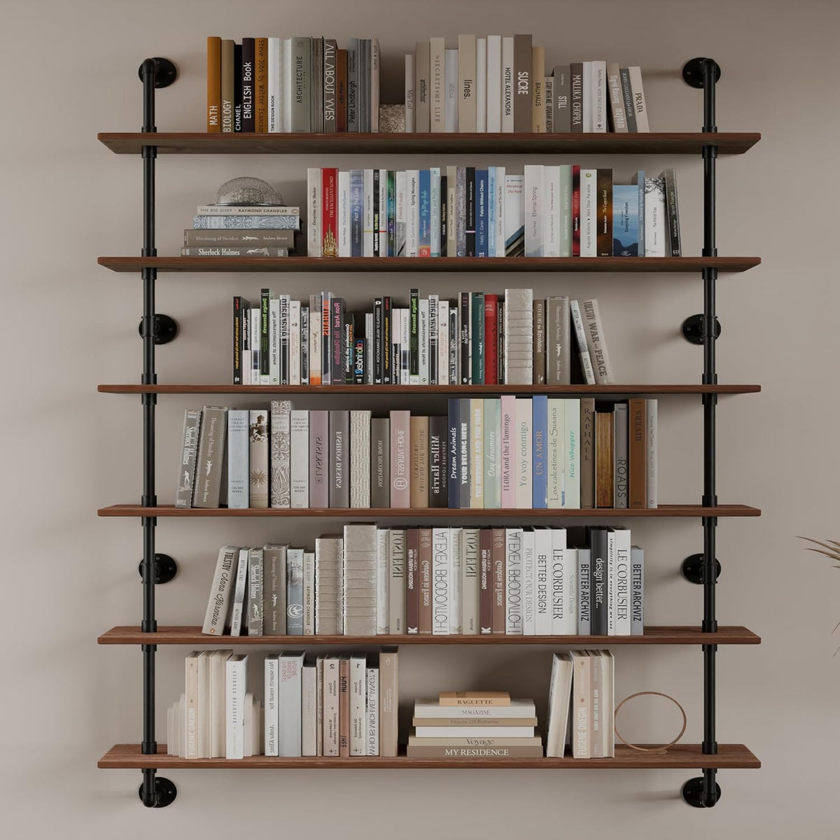 HDDFER Industrial Pipe Floating Shelves, 48 Inch Rustic Wood Wall Shelf