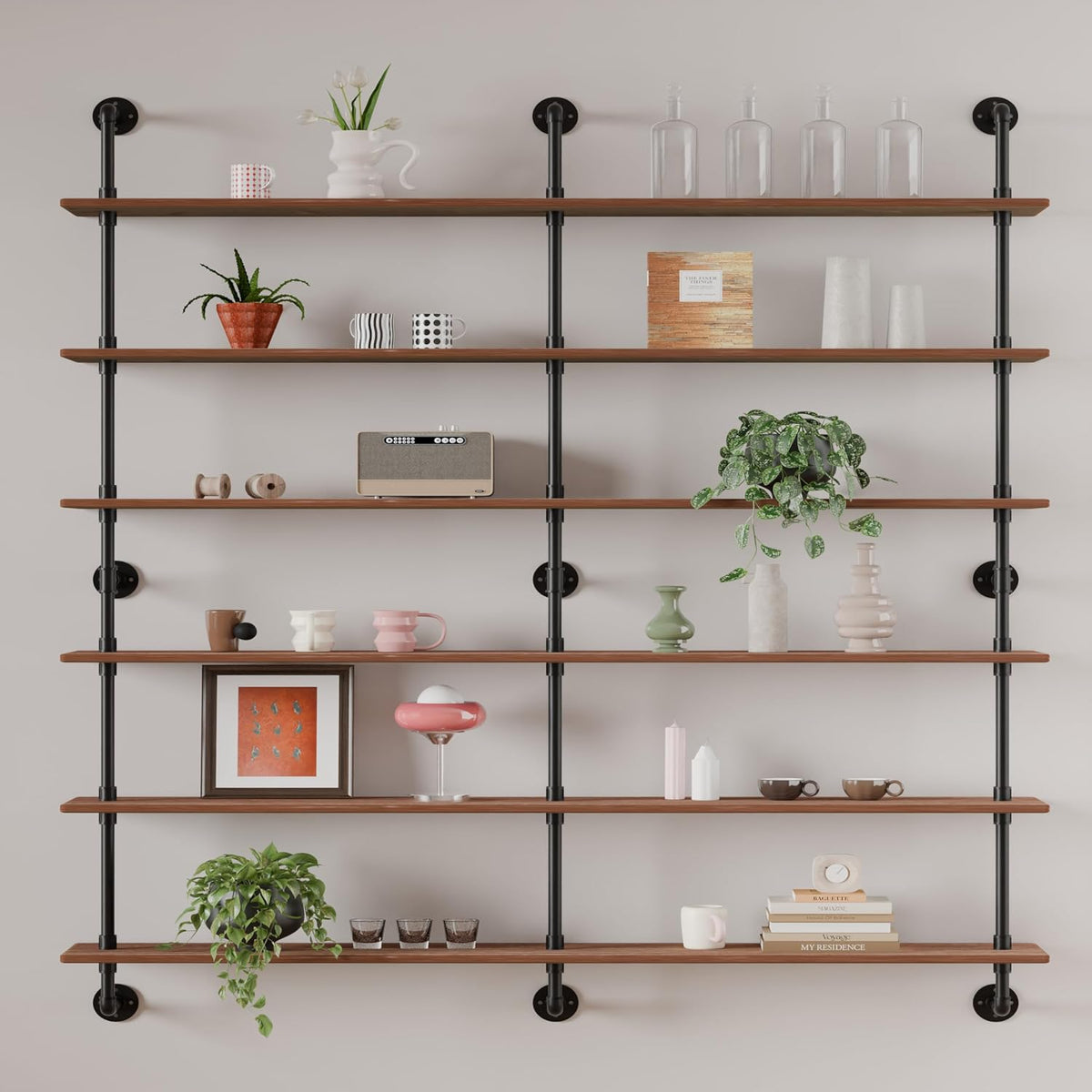 HDDFER Industrial Pipe Floating Shelves, 48 Inch Rustic Wood Wall Shelf