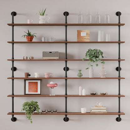 HDDFER Industrial Pipe Floating Shelves, 48 Inch Rustic Wood Wall Shelf
