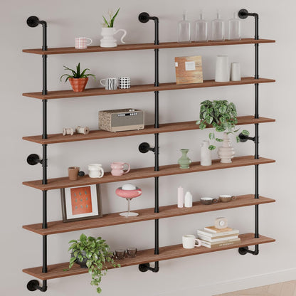 HDDFER Industrial Pipe Floating Shelves, 48 Inch Rustic Wood Wall Shelf