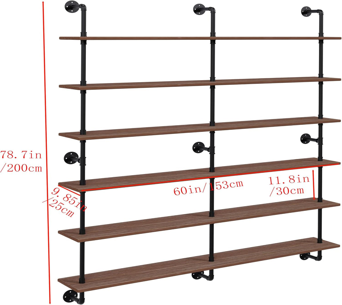 HDDFER Industrial Pipe Floating Shelves, 48 Inch Rustic Wood Wall Shelf