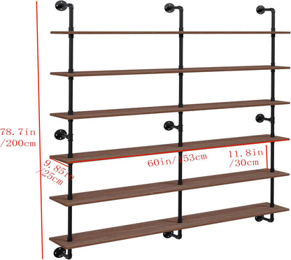 HDDFER Industrial Pipe Floating Shelves, 48 Inch Rustic Wood Wall Shelf