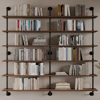 HDDFER Industrial Pipe Floating Shelves, 48 Inch Rustic Wood Wall Shelf