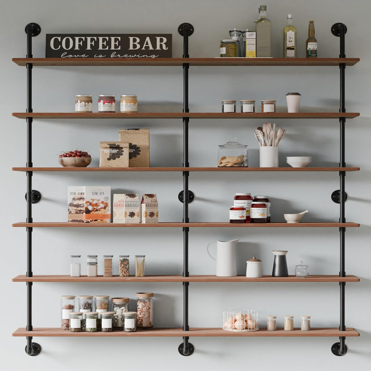 HDDFER Industrial Pipe Floating Shelves, 48 Inch Rustic Wood Wall Shelf