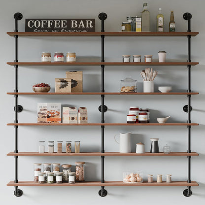 HDDFER Industrial Pipe Floating Shelves, 48 Inch Rustic Wood Wall Shelf