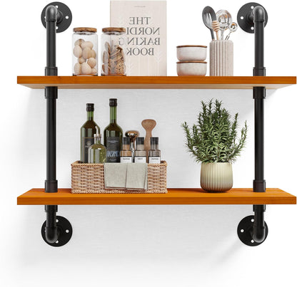 HDDFER Industrial Pipe Floating Shelves, 48 Inch Rustic Wood Wall Shelf