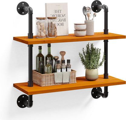 HDDFER Industrial Pipe Floating Shelves, 48 Inch Rustic Wood Wall Shelf