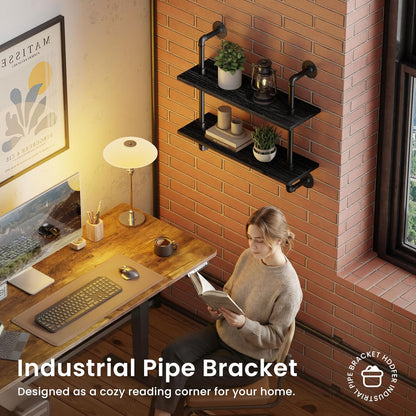 HDDFER Industrial Pipe Floating Shelves, 48 Inch Rustic Wood Wall Shelf