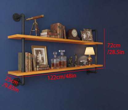 HDDFER Industrial Pipe Floating Shelves, 48 Inch Rustic Wood Wall Shelf