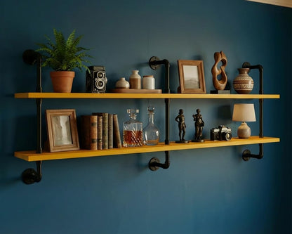HDDFER Industrial Pipe Floating Shelves, 48 Inch Rustic Wood Wall Shelf