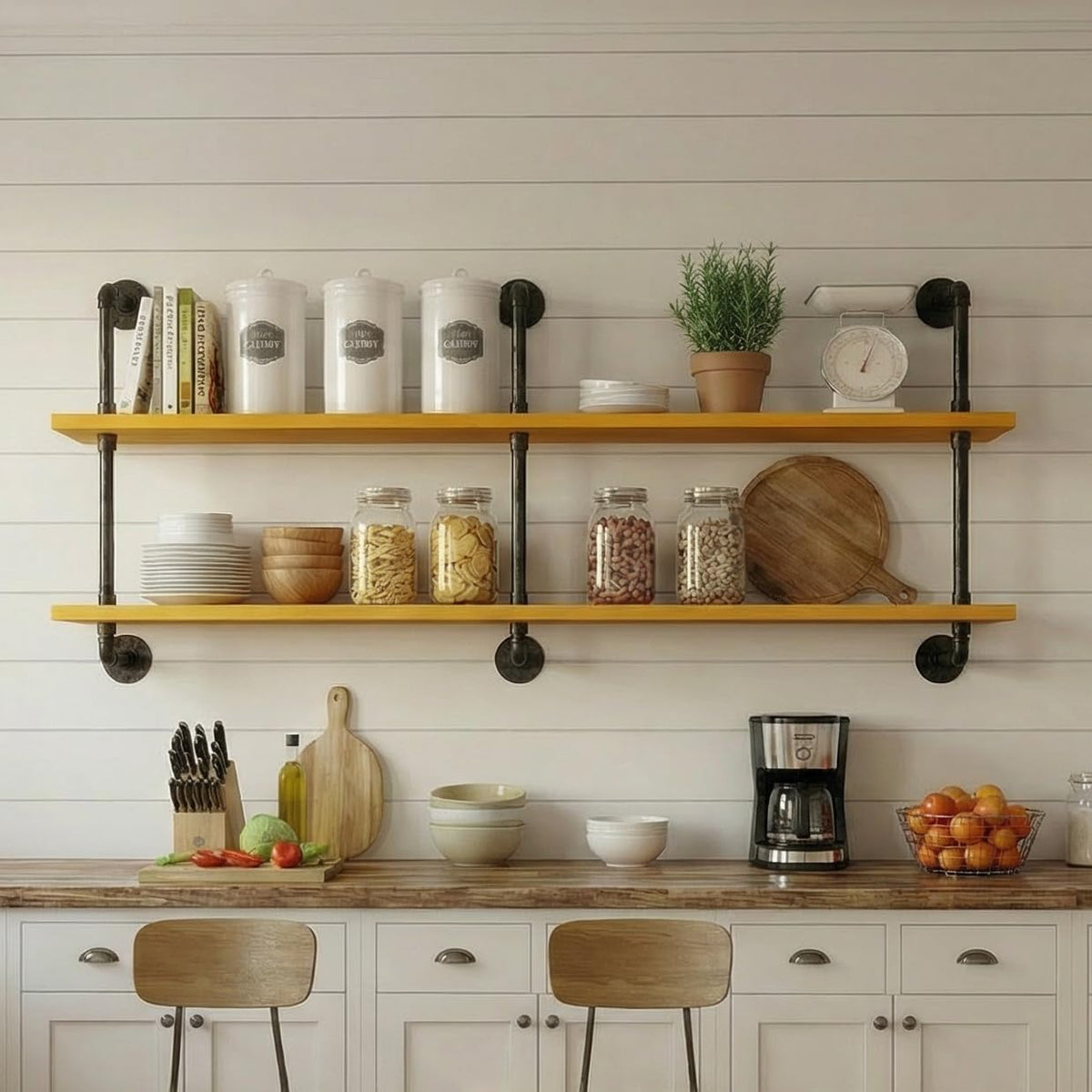 HDDFER Industrial Pipe Floating Shelves, 48 Inch Rustic Wood Wall Shelf