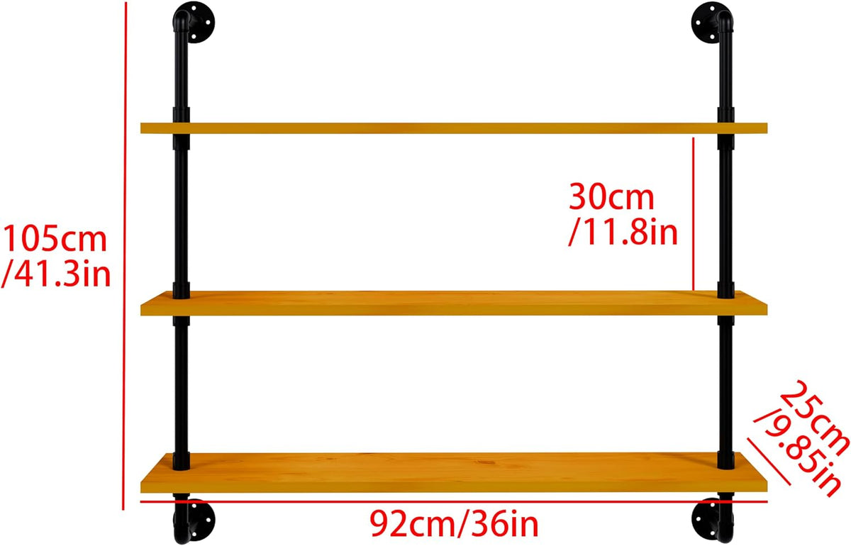 HDDFER Industrial Pipe Floating Shelves, 48 Inch Rustic Wood Wall Shelf