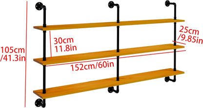 HDDFER Industrial Pipe Floating Shelves, 48 Inch Rustic Wood Wall Shelf