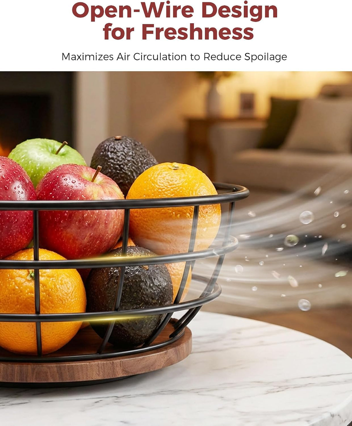 360° Rotating Fruit Bowl for Kitchen Counter with Banana Holder, Silvery