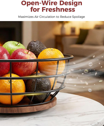 360° Rotating Fruit Bowl for Kitchen Counter with Banana Holder, Silvery