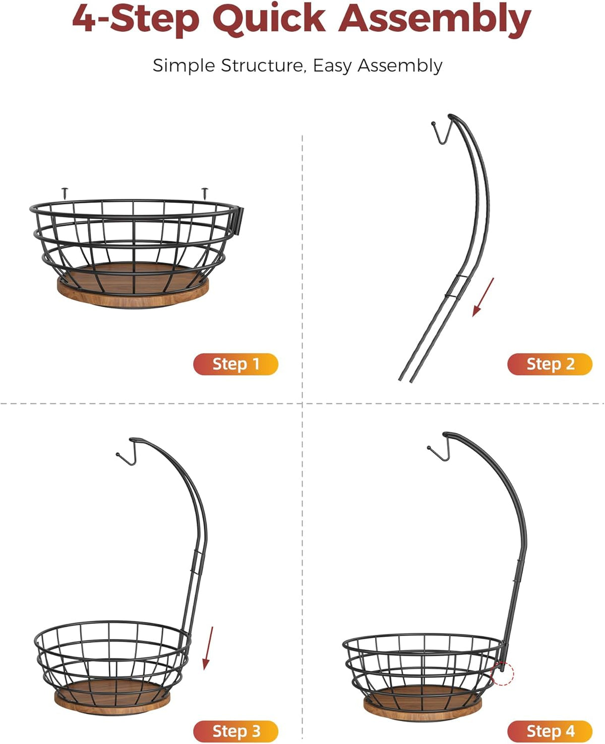 360° Rotating Fruit Bowl for Kitchen Counter with Banana Holder, Silvery