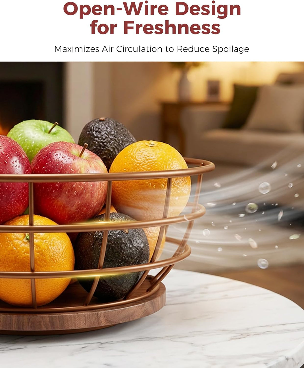 360° Rotating Fruit Bowl for Kitchen Counter with Banana Holder, Silvery