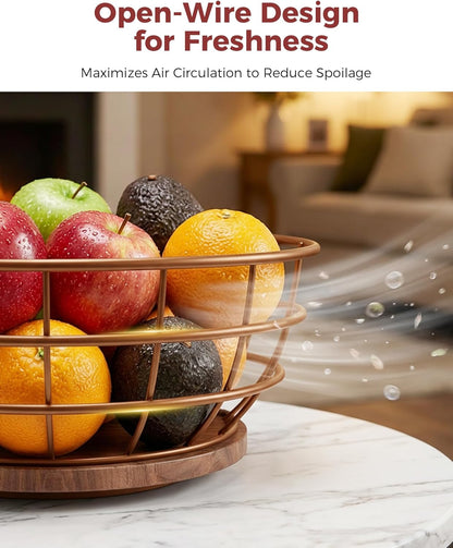 360° Rotating Fruit Bowl for Kitchen Counter with Banana Holder, Silvery
