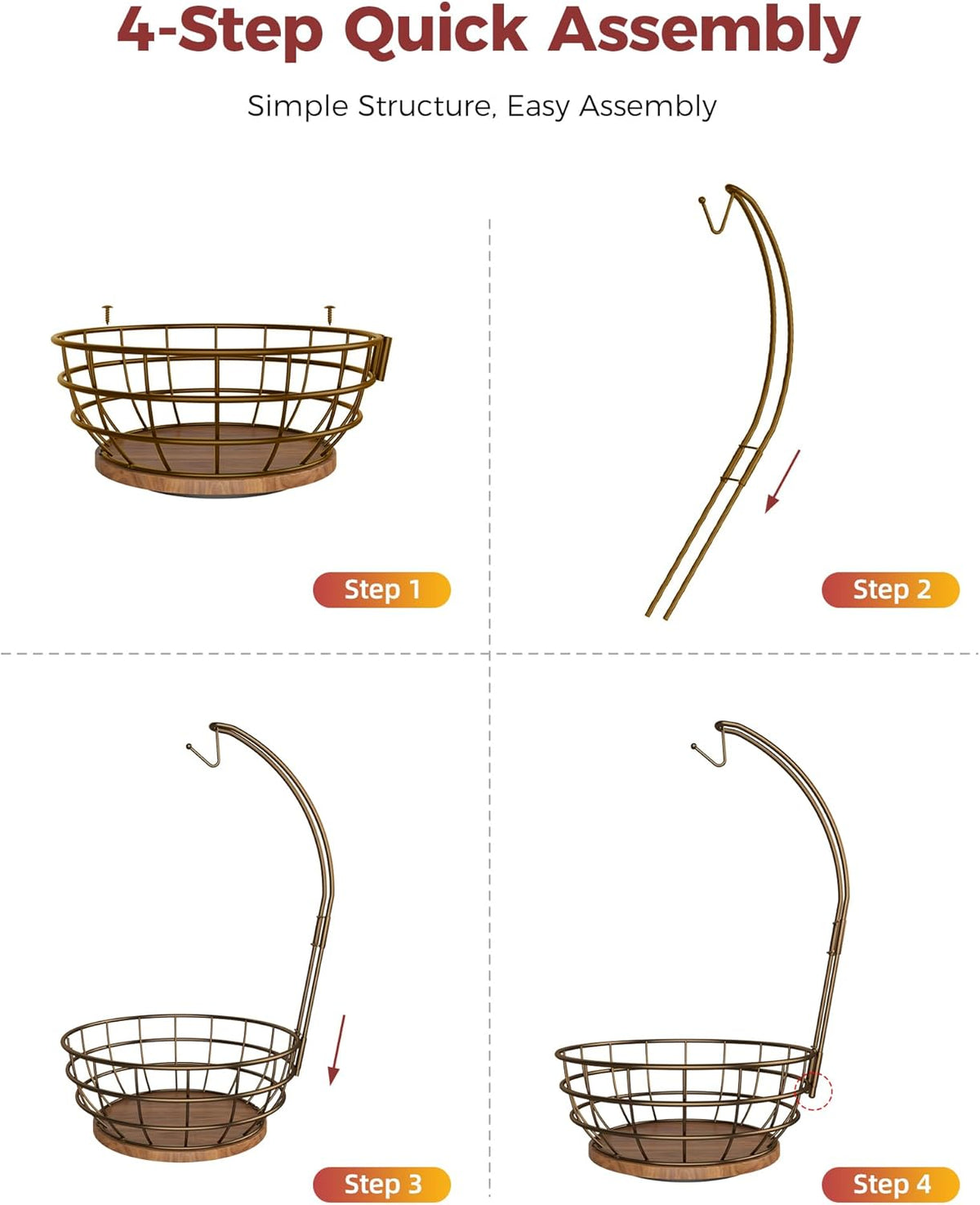 360° Rotating Fruit Bowl for Kitchen Counter with Banana Holder, Silvery