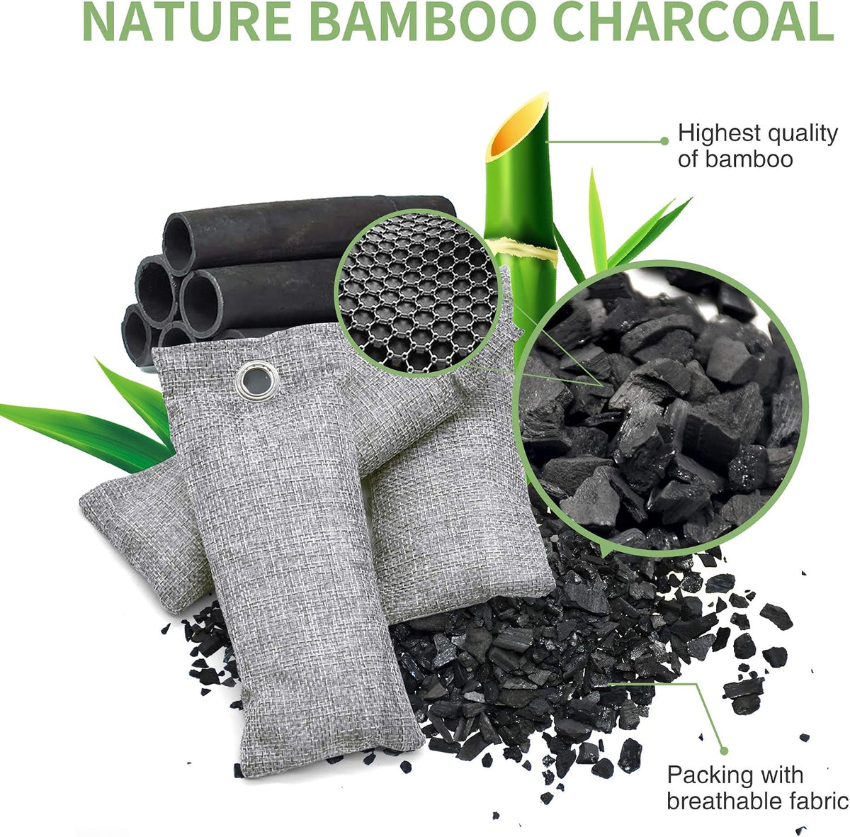 Bamboo Charcoal Air Purifying Bag, Activated Charcoal Odor Absorber