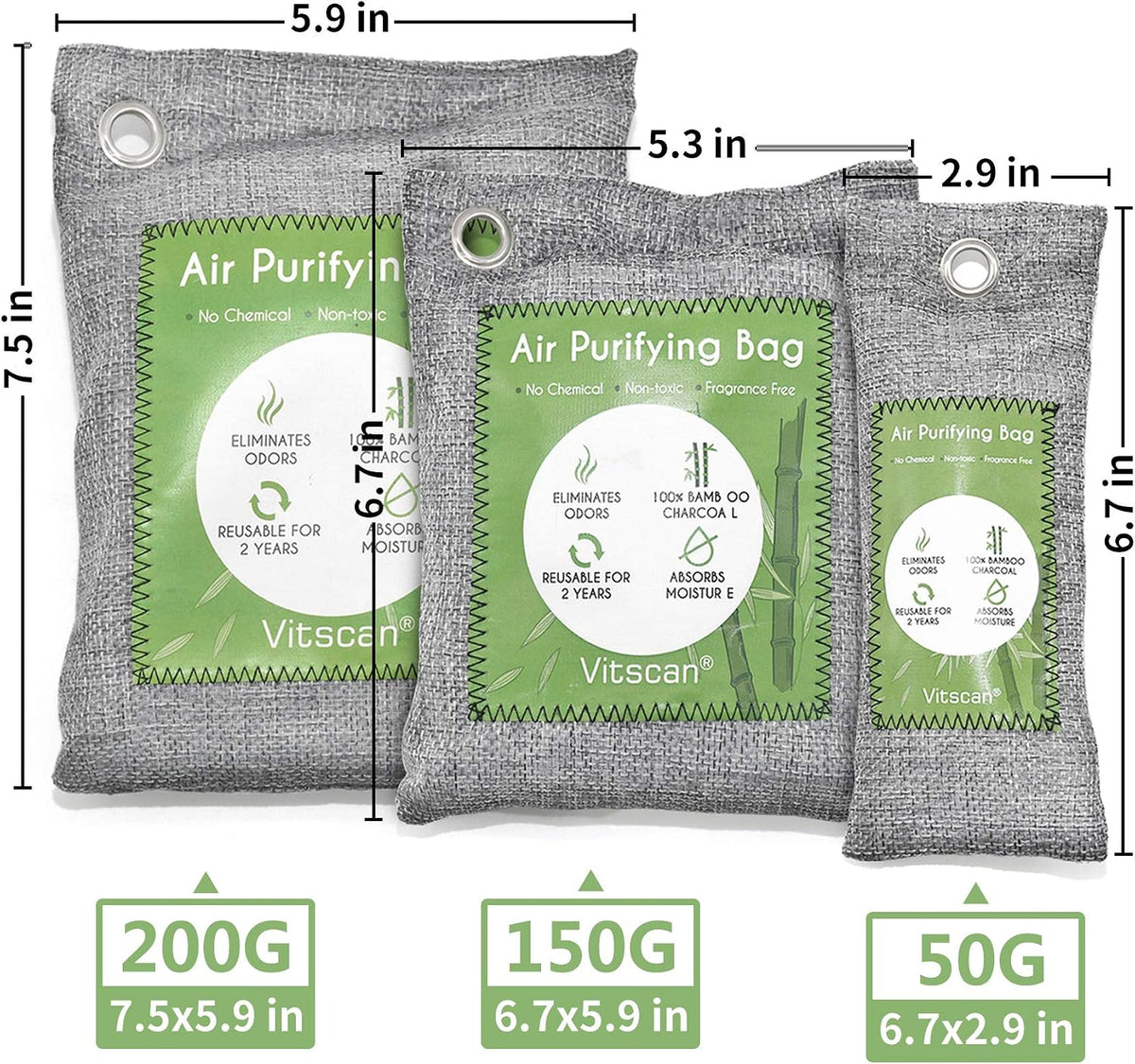 Bamboo Charcoal Air Purifying Bag, Activated Charcoal Odor Absorber