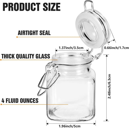 Spice Jars, 4oz Small Glass Jars Spice Jars Herb Jars | Spice Herb Jars with Airtight Hinged Lids, 4oz Glass Jar with Labels Silicone Funnel Ideal for Spice Herbs Art Craft Storage