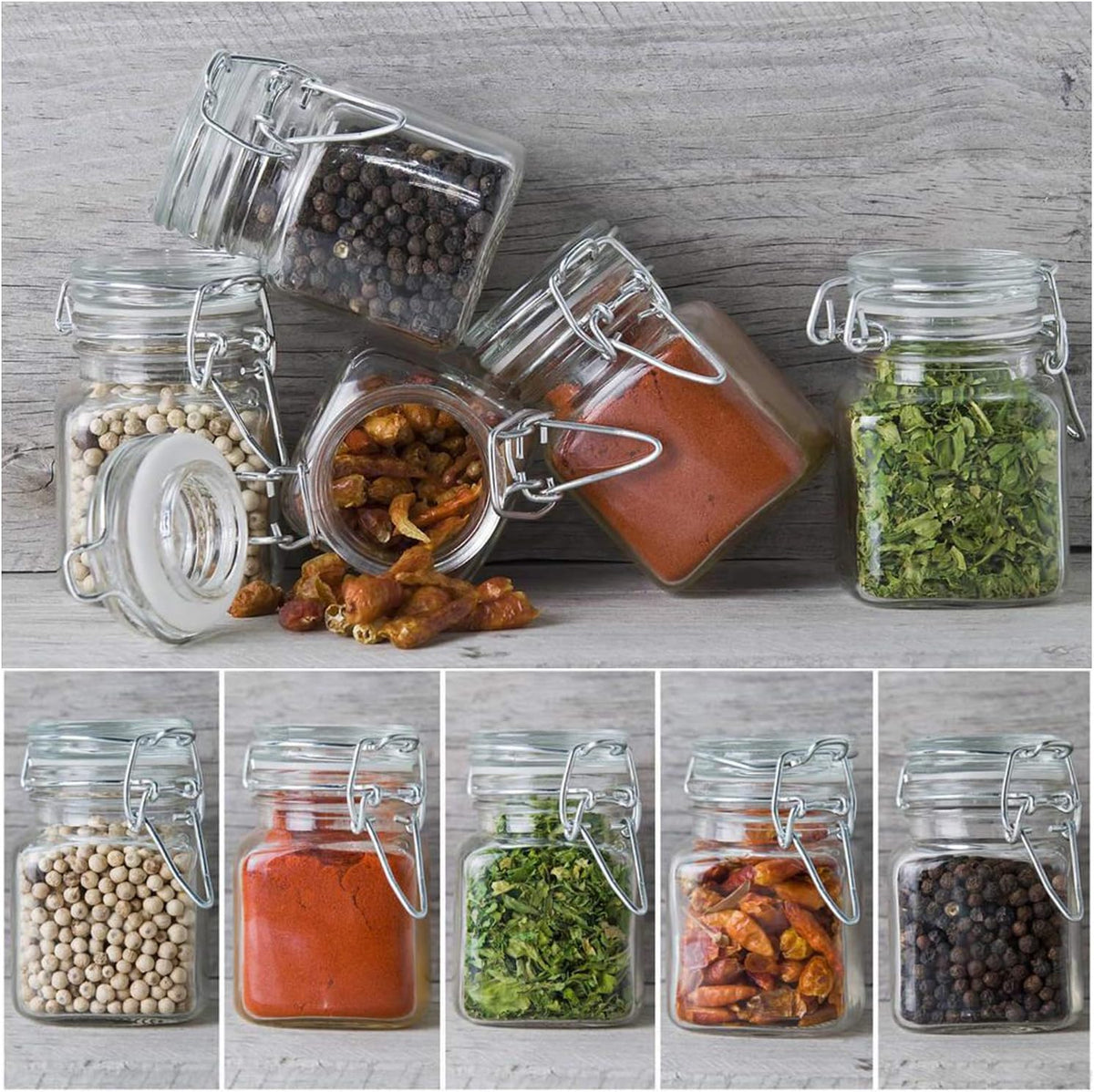 Spice Jars, 4oz Small Glass Jars Spice Jars Herb Jars | Spice Herb Jars with Airtight Hinged Lids, 4oz Glass Jar with Labels Silicone Funnel Ideal for Spice Herbs Art Craft Storage