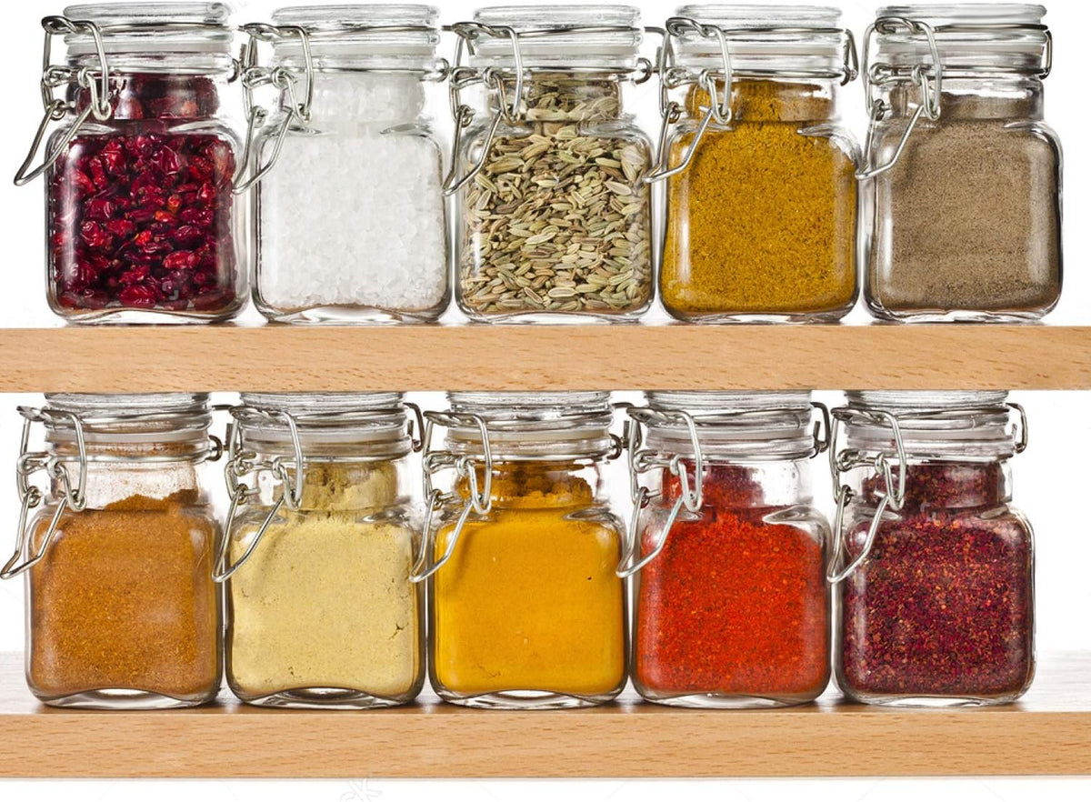 Spice Jars, 4oz Small Glass Jars Spice Jars Herb Jars | Spice Herb Jars with Airtight Hinged Lids, 4oz Glass Jar with Labels Silicone Funnel Ideal for Spice Herbs Art Craft Storage