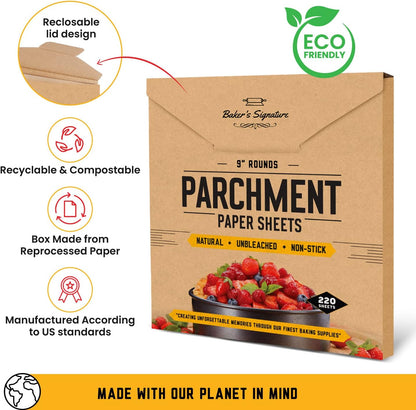 9" Parchment Paper Rounds for Baking, 220 Pcs Precut Cake Pan Liners
