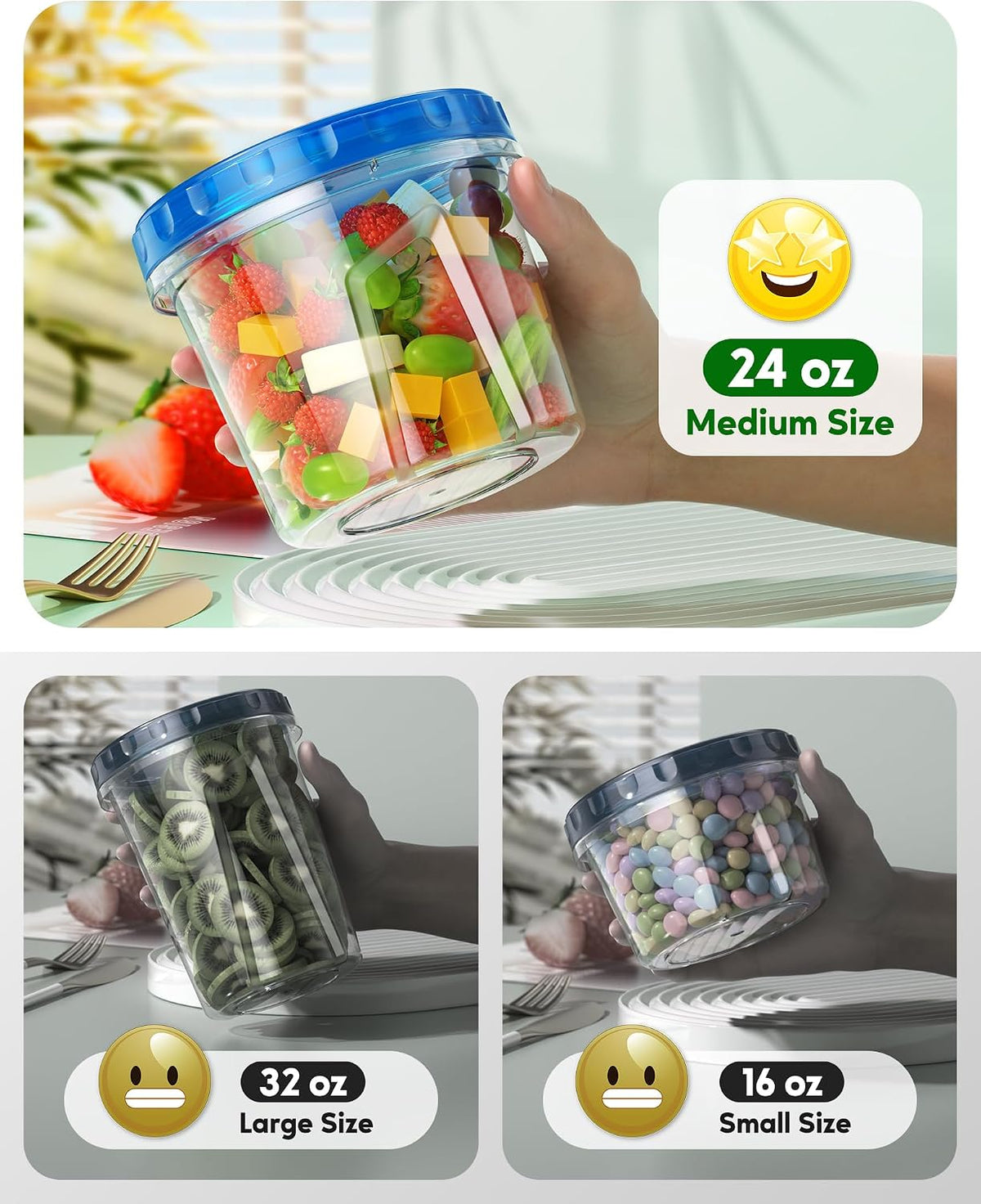 8 Pack-24 OZ Freezer Storage Containers, Plastic Soup Container with Lids, BPA Free Food Storage Containers with Twist Top Lids, Reusable, Microwave and Dishwasher Safe