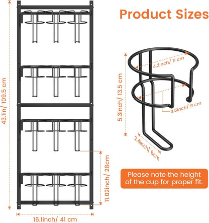 Water Bottle Tumbler Cup Organizer Storage Holder Rack | Upgrade Bottom Support Design for 10 to 40 oz Cup, Wall/Door Mounted, Compatible with Stanley and Other Brands