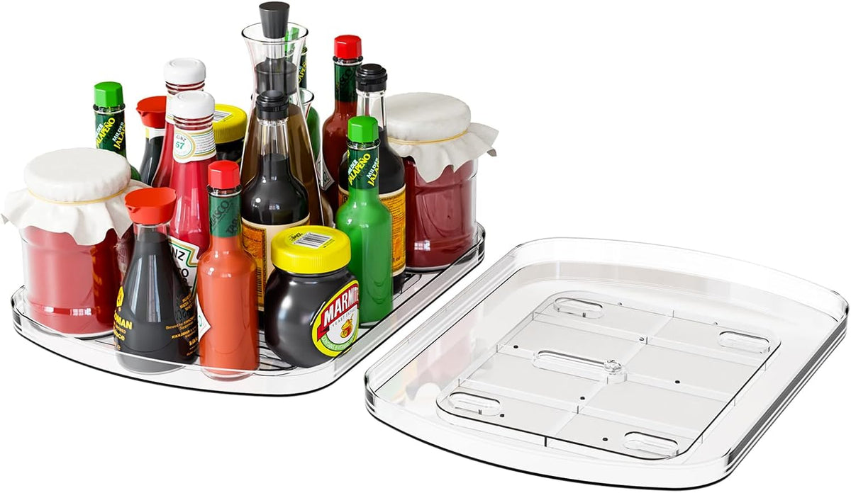 Clear Refrigerator Lazy Susan Turntable,11.9''x10.2'',Square Fridge Turntable Organizer,Large Rotating Fridge Tray for Kitchen,Countertop,Pantry,Cabinet,Jars and Condiment Organizer,Pack of 1