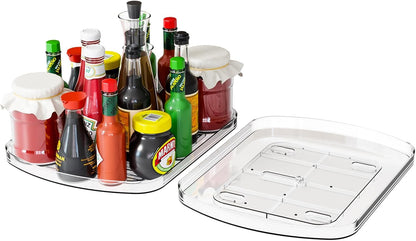 Clear Refrigerator Lazy Susan Turntable,11.9''x10.2'',Square Fridge Turntable Organizer,Large Rotating Fridge Tray for Kitchen,Countertop,Pantry,Cabinet,Jars and Condiment Organizer,Pack of 1