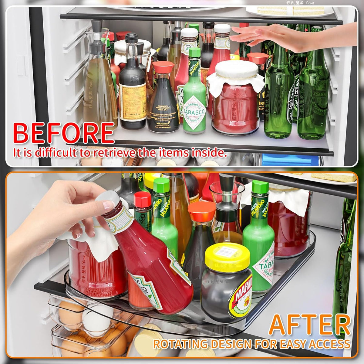 Clear Refrigerator Lazy Susan Turntable,11.9''x10.2'',Square Fridge Turntable Organizer,Large Rotating Fridge Tray for Kitchen,Countertop,Pantry,Cabinet,Jars and Condiment Organizer,Pack of 1