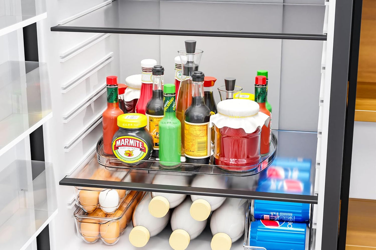 Clear Refrigerator Lazy Susan Turntable,11.9''x10.2'',Square Fridge Turntable Organizer,Large Rotating Fridge Tray for Kitchen,Countertop,Pantry,Cabinet,Jars and Condiment Organizer,Pack of 1
