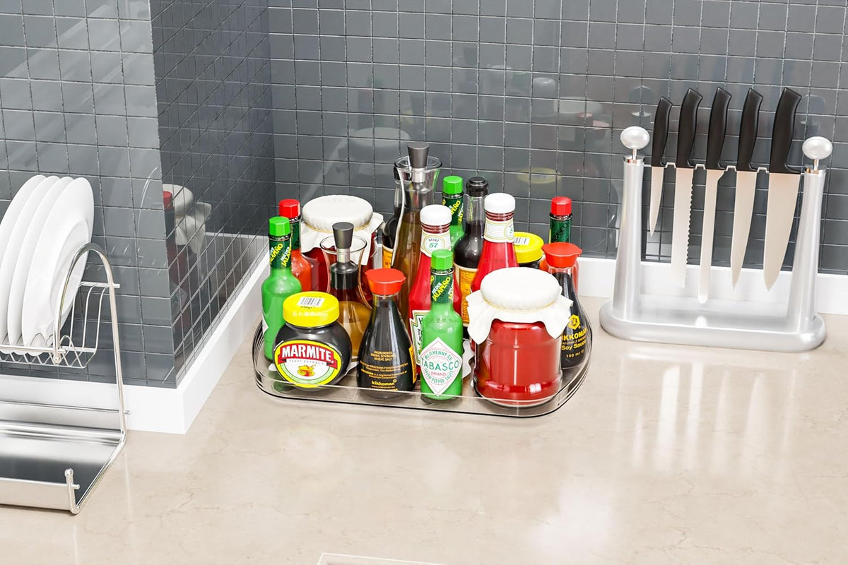 Clear Refrigerator Lazy Susan Turntable,11.9''x10.2'',Square Fridge Turntable Organizer,Large Rotating Fridge Tray for Kitchen,Countertop,Pantry,Cabinet,Jars and Condiment Organizer,Pack of 1