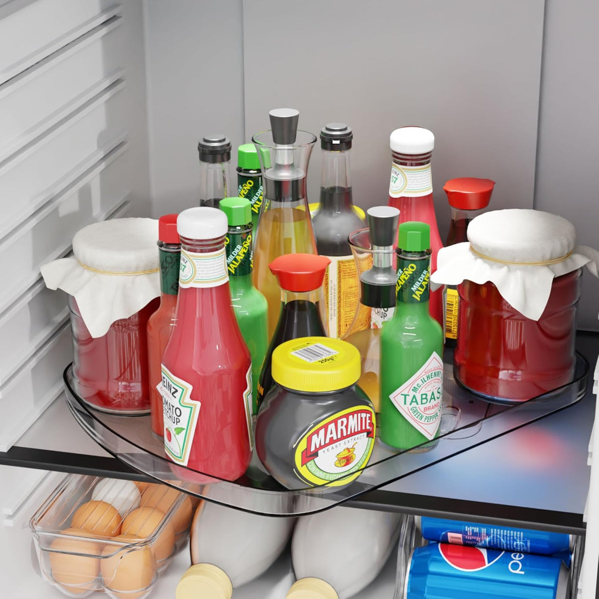 Clear Refrigerator Lazy Susan Turntable,11.9''x10.2'',Square Fridge Turntable Organizer,Large Rotating Fridge Tray for Kitchen,Countertop,Pantry,Cabinet,Jars and Condiment Organizer,Pack of 1