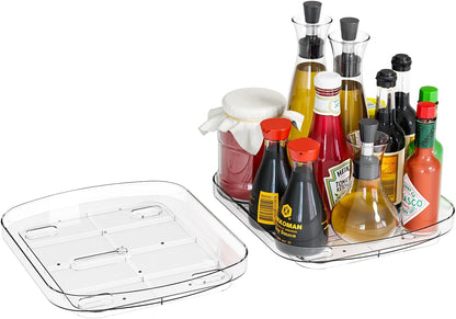 Clear Refrigerator Lazy Susan Turntable,11.9''x10.2'',Square Fridge Turntable Organizer,Large Rotating Fridge Tray for Kitchen,Countertop,Pantry,Cabinet,Jars and Condiment Organizer,Pack of 1