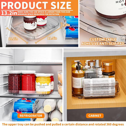 Clear Refrigerator Lazy Susan Turntable,11.9''x10.2'',Square Fridge Turntable Organizer,Large Rotating Fridge Tray for Kitchen,Countertop,Pantry,Cabinet,Jars and Condiment Organizer,Pack of 1