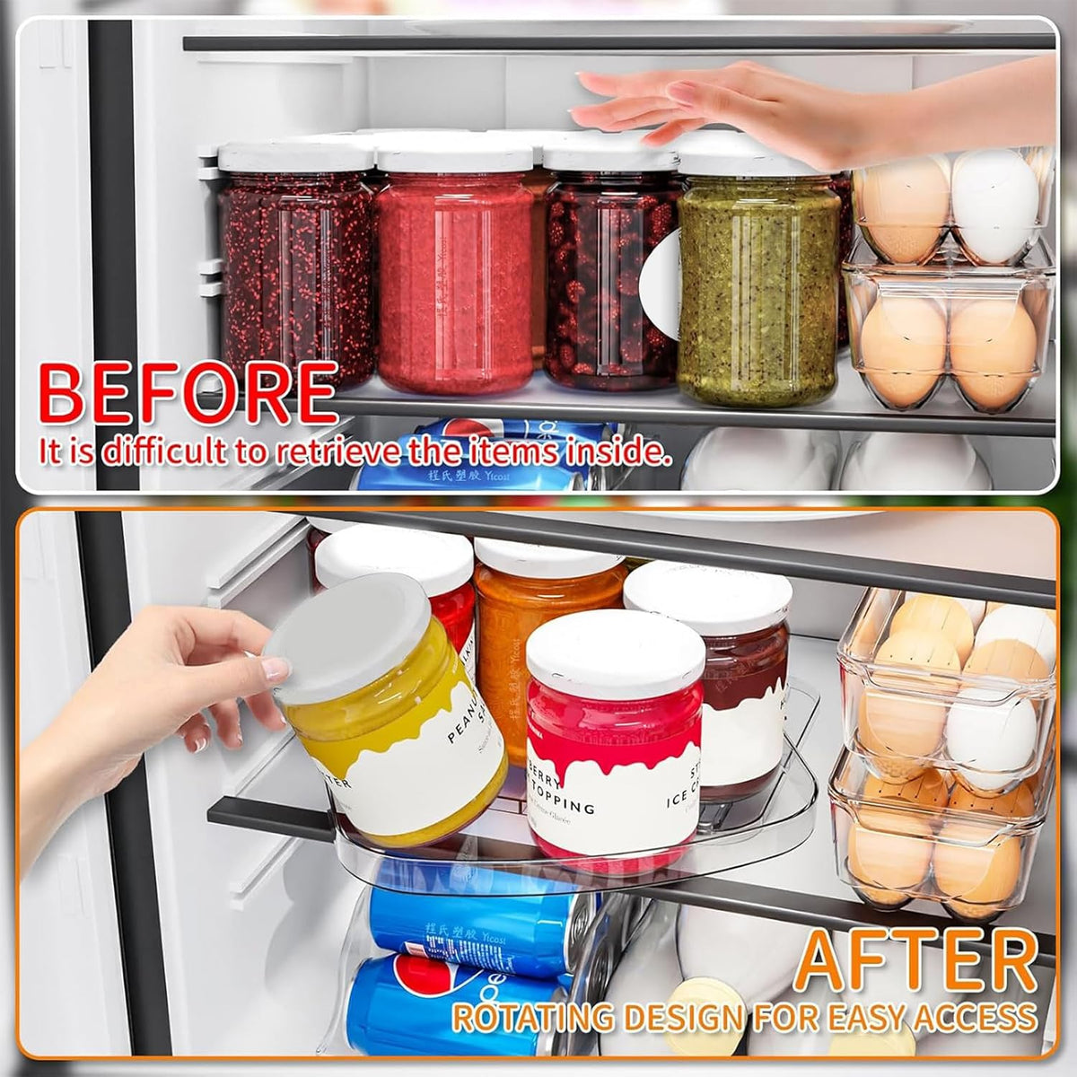 Clear Refrigerator Lazy Susan Turntable,11.9''x10.2'',Square Fridge Turntable Organizer,Large Rotating Fridge Tray for Kitchen,Countertop,Pantry,Cabinet,Jars and Condiment Organizer,Pack of 1
