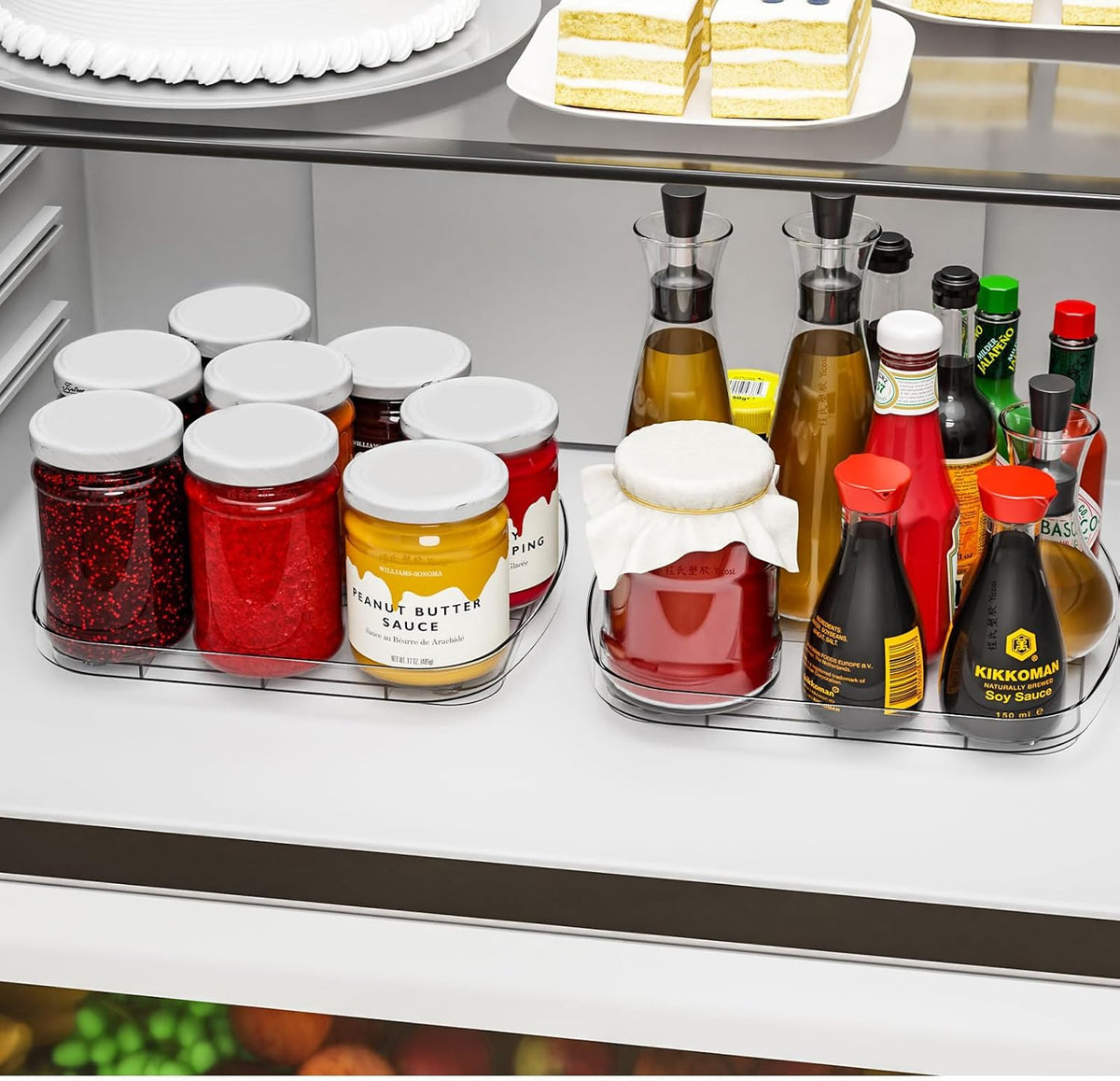 Clear Refrigerator Lazy Susan Turntable,11.9''x10.2'',Square Fridge Turntable Organizer,Large Rotating Fridge Tray for Kitchen,Countertop,Pantry,Cabinet,Jars and Condiment Organizer,Pack of 1